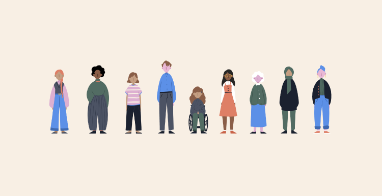 cartoon image of a row of people on a cream coloured background (image courtesy of The Survivors Trust)