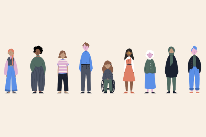 cartoon image of a row of people on a cream coloured background (image courtesy of The Survivors Trust)