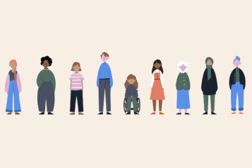 cartoon image of a row of people on a cream coloured background (image courtesy of The Survivors Trust)