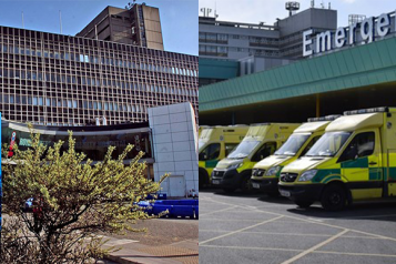 Split image showing The Royal Liverpool Hospital on the left and Aintree Hospital on the right