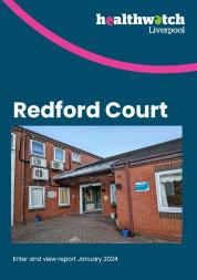 Front cover of Redford Court Enter and View Report - Navy blue with photo of entrance of Redford Court
