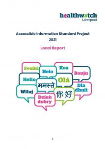 Accessible Information Standard Project 2021 Local Report with image showing speech bubbles containing the word hello in a number of different languages