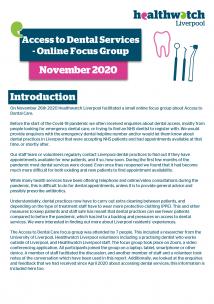 Front page of Dental focus group report
